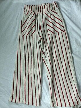 Zara Cream Wide-Leg Pants with Red Stripes